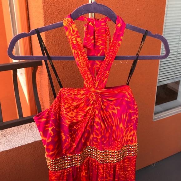 💕HP💕Laundry by Shelli Segal orange print halter dress - Picture 5 of 11